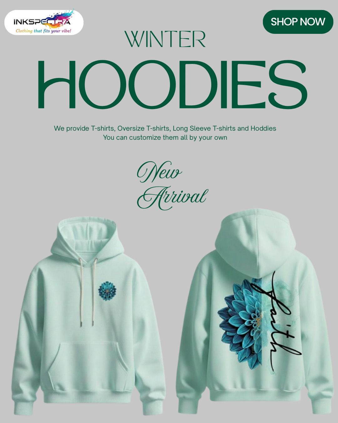Blue Floral Mint Hoodie
